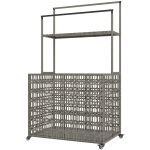 Outsunny Wicker Pool Float Storage Organizer, PE Rattan Pool Float Holder with Basket Shelf Towel Bars, Rolling Pool Caddy for Floaties, Noodles, Life Vests, Beach Balls, Mixed-Gray