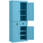 HOMCOM 72" Kitchen Pantry Storage Cabinet, Cupboard w/ 4 Doors and 3 Adjustable Shelves, Large Central Drawer, Dark Blue