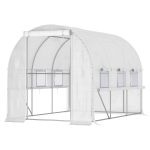 Outsunny 9.7' x 6.5' x 6.5' Walk-in Tunnel Greenhouse, Outdoor Green House with Anti-Tear PE Cover, Zipper Doors and Mesh Windows, White