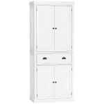 HOMCOM 72" Kitchen Pantry Storage Cabinet, Traditional Freestanding Cupboard with 4 Doors and 2 Adjustable Shelves, Large Central Drawer, X-Frame, White