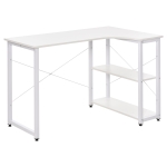 HOMCOM L-Shaped Computer Desk Home Office Corner Desk Study with Wide Desktop, 2 Side Shelves, Steel Frame, White