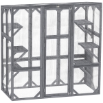 PawHut Large Wooden Catio Outdoor with 6 Jumping Platforms, Weatherproof Roof, for 1-3 Cats, 59" x 28" x 60", Gray