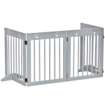PawHut Freestanding Pet Gate 4 Panel Wooden Dog Barrier Folding Safety Fence with Support Feet for Doorway Stairs Light Grey