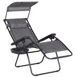 Outsunny Outdoor Zero Gravity Reclining Lounger Chair with Canopy Shade, Side Tray, Cupholder, Dark Grey