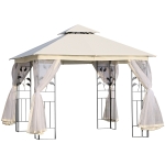 Outsunny 10'x10' Soft-top Steel Patio Gazebo Outdoor Sun Shelter with 2-Tier Polyester Roof, Curtain Sidewalls, White
