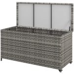 Outsunny 83 Gallon Deck Box, Large Outdoor Storage Chest, PE Wicker Trunk for Outside on Wheels for Garden Tools, Pool Supplies & Patio Furniture Cushions, Gray
