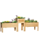 Outsunny Raised Garden Bed Set of 3, Wooden Elevated Planter Box with Legs and Bed Liner, for Backyard and Patio to Grow Vegetables, Herbs, and Flowers, Natural
