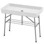 Outsunny 3.4ft Folding Ice Cooler Table with Drain, Fill and Chill Table Outdoor Table Cooler with Storage Shelf, Drink Cooler for Parties Picnic BBQ Camping Wedding, White