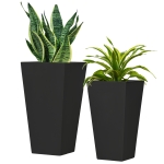 Outsunny Set of 2 Tall Planters with Drainage Holes, 22" / 18" Outdoor Flower Pots for Patio, Yard, Garden, Black