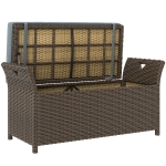 Outsunny 2-In-1 Outdoor PE Rattan Storage Bench, 29 Gallon Patio Wicker Furniture, Basket Box with Handles and Cushion Dark Grey