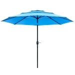 Outsunny 9FT 3 Tiers Patio Umbrella Outdoor Market Umbrella with Crank, Push Button Tilt for Deck, Backyard and Lawn, Sky Blue