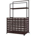 Outsunny Wicker Pool Float Storage Organizer, PE Rattan Pool Float Holder with Basket Shelf Towel Bars, Rolling Pool Caddy for Floaties, Noodles, Life Vests, Beach Balls, Mixed-Brown