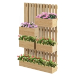 Outsunny 5 Box Raised Garden Bed w/ Trellis for Climbing Plants, Wall-Mounted Wood Planters w/ Drainage Holes, Natural