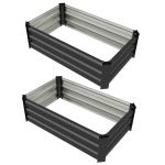 Outsunny Set of 2 Galvanized Raised Beds for Garden, Outdoor Planter Box for Flowers, Herbs and Vegetables, Grey