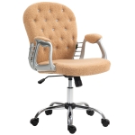 Vinsetto Button Tufted Desk Chair, Home Office Chair with Padded Armrests, Adjustable Height and Swivel Wheels, Khaki