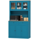 HOMCOM 71" Pantry Cabinet with Microwave Space, Buffet with Hutch, 2 Drawers, Adjustable Shelves and Glass Doors, Navy Blue