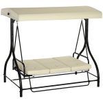 Outsunny Convertible Patio Swing Bed with Canopy and Cushions, 3 Seater Porch Swing for Outdoor, Backyard, Garden, Beige