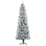 HOMCOM 7ft Pencil Christmas Tree, Flocked Tree with 687 Branch Tips and Metal Base for Home, Indoor, Holiday