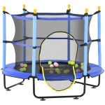 Qaba 4.6' Trampoline for Kids with Safety Enclosure & Ball Pit, Blue
