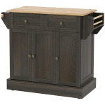 HOMCOM Triple-Cabinet Kitchen Island on Wheels, Kitchen Storage Cabinet with Drawers, Rolling Utility Cart Brown