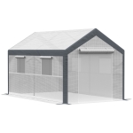 Outsunny 12' x 7' x 7' Greenhouse, Walk-in Outdoor Tunnel Green House with PE Cover, Steel Frame, 2 Roll-Up Zipper Doors & 4 Windows for Flowers, Vegetables, Tropical Plants, White/Dark Gray