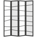 HOMCOM 5.6ft Folding Room Divider, 4 Panel Wall Partition with Wood Frame for Bedroom, Home Office, White