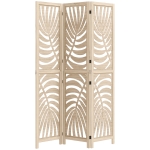 HOMCOM 3 Panel Room Divider, Detachable Folding Privacy Screens with Palm Leaf Design for Home Office, Natural Wood Finish