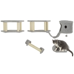 Pawchop Cat Wall Climbing Set - 4 Piece Cat Shelves With Scratching Post, Hammock & Steps, Beige Cat Wall Furniture For Indoor Cats-1028586
