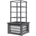 Outsunny Wooden Raised Garden Bed with Trellis, Galvanized Planter Box Elevated Garden Bed for Garden, Patio, Gray