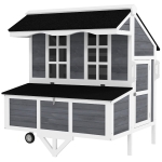 PawHut 43" Chicken Coop with Wheels, Chicken Tractor with Nesting Box, Windows, Pull-out Tray, Perches, for 2-4 Hens, Gray