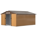 Outsunny 11' x 13'Garden Storage Shed w/ Foundation Kit Metal Tool Storage House w/ Double Doors Yellow