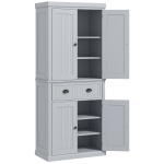 HOMCOM 72" Traditional Kitchen Pantry Cabinet, Freestanding Tall Storage Cabinet with 4 Doors, Drawer and 3 Adjustable Shelves for Dining Room, Gray