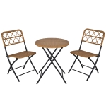 Outsunny 3PC Rattan Wicker Bistro Set w/ Folding Design, Hand Woven Rattan Table and Chairs for Outdoor, Natural
