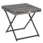 Outsunny Rattan Coffee Table Folding Patio Outdoor Side Table Wicker for Balcony, Porch, Poolside, 15.75"x15.75"x15.75", Grey