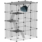 PawHut 4-Tier DIY Large Cat Cage with Hammock, Platforms, Ramps, Accessories for 1-3 Cats, Indoor Use, Black