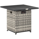 Outsunny 28 Inch Propane Fire Pit Table, 40,000 BTU Rattan Gas Fire Pit Table with Rain Cover, Mesh Lid, Lava Stone, Mixed Grey