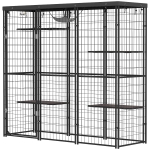 PawHut Weld Wire Catio Outdoor Indoor with Waterproof Cover, 4 Jumping Platforms, Hammock, 69" x 22" x 62", Black