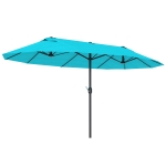 Outsunny Patio Umbrella 15ft Double-Sided Outdoor Market Extra Large Umbrella with Crank Handle for Backyard, Light Blue