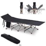 Outsunny Folding Camping Cots for Adults with Carry Bag, Side Pocket, Outdoor Portable Sleeping Bed, 330 lbs. Capacity, Black