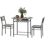 HOMCOM 3-Piece Small Dining Table Set for 2, Kitchen Table and Chairs with Storage Rack and Steel Frame, Gray