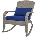 Outsunny Adirondack Chair, Outdoor Wicker Rocking Chair with High Back, Seat Cushion and Pillow for Porch, Balcony, Dark Blue