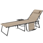 Outsunny Folding Outdoor Chaise Lounge Chair Tanning Chair with 5-Level Adjustable Back, Side Table, Pillow, Pocket, Beige