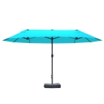Outsunny Patio Umbrella, 15' Steel Rectangular Outdoor Double Sided Market Umbrella with Base, Sun Protection & Easy Crank, Blue