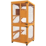 PawHut Large Cat House for 1-3 Cats on Wheels Wooden Catio Enclosure Orange