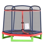 Outsunny 84.75" Kids Trampoline 7 FT Indoor Outdoor Trampolines with Safety Net Enclosure Built-in Zipper Padded Covering, for Boys and Girls, Red