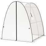 Outsunny Tunnel Hoop House Greenhouse with Sandbags and Hemmed PE Cover, 2 Doors and Screen Windows, 6' x 6' x 6.6', White
