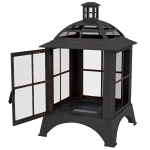 Outsunny Wood-Burning Fire Pit, Chimney Style Firepit with Poker, 28" x 28", Black