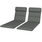 Outsunny Patio Chaise Lounge Chair Cushions Replacement Sun Lounger Pads with Headrest and Ties, Set of 2, Grey