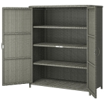 Outsunny Rattan Wicker Outdoor Storage Cabinet with 4 Shelves and 2 Doors for Garden Pool Towel Storage, Dark Gray