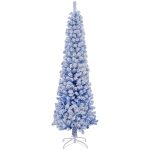 HOMCOM 6ft Flocked Christmas Tree, Pencil Christmas Tree with Realistic Branch Tips, Folding Metal Stand, Blue